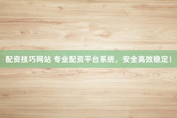 配资技巧网站 专业配资平台系统，安全高效稳定！