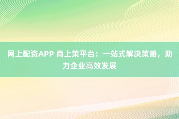 网上配资APP 尚上策平台：一站式解决策略，助力企业高效发展