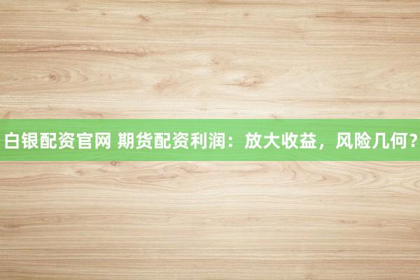 白银配资官网 期货配资利润：放大收益，风险几何？